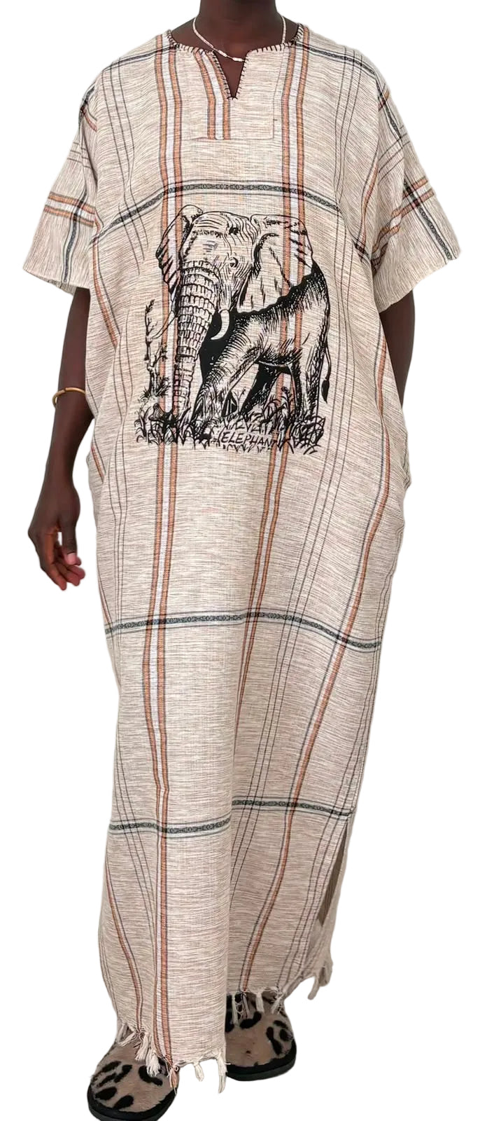 African Elephant Print Maxi Kaftan Dress – One of a Kind