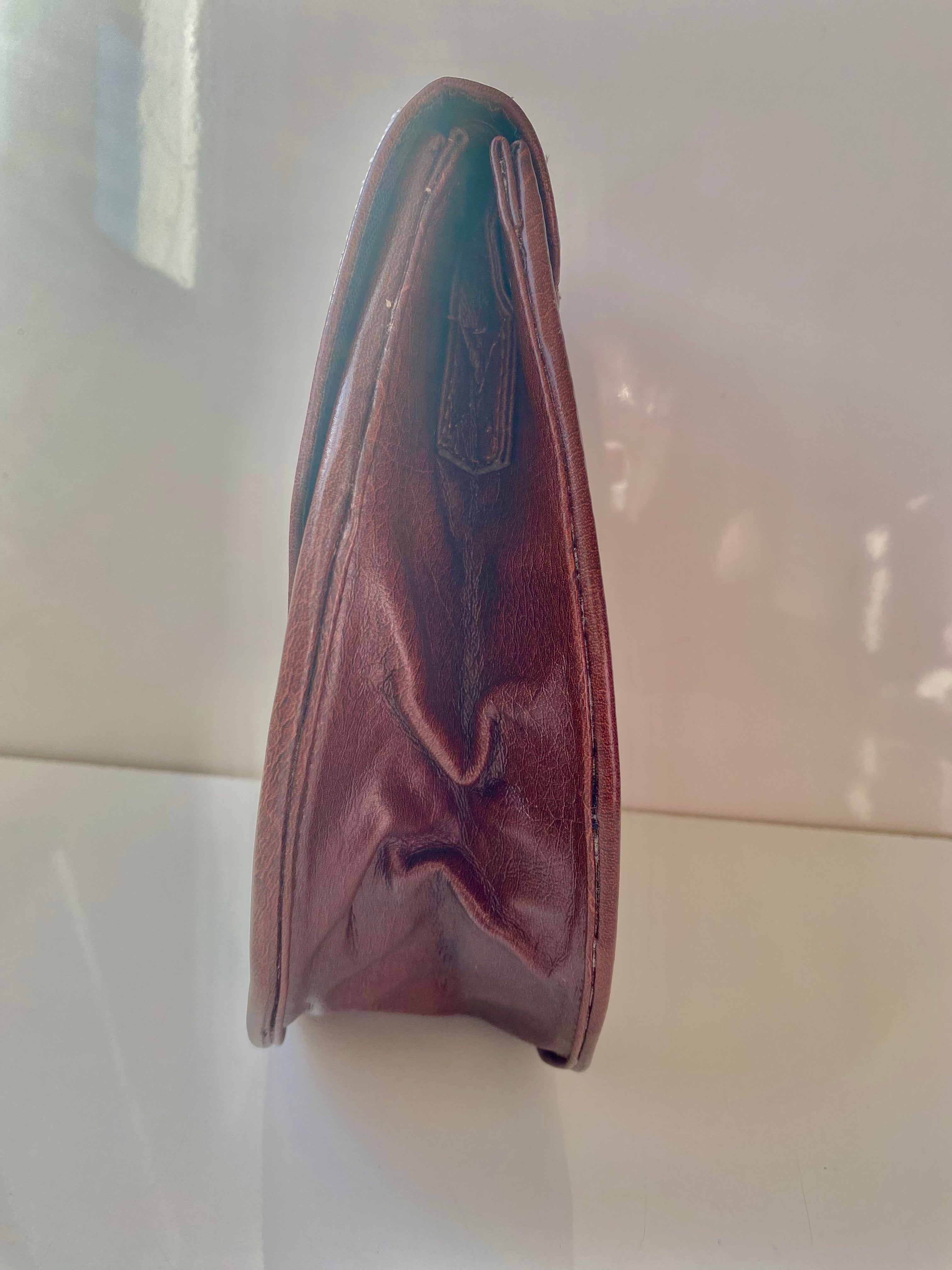 Handcrafted Brown Leather Crossbody Bag with Beaded Flap