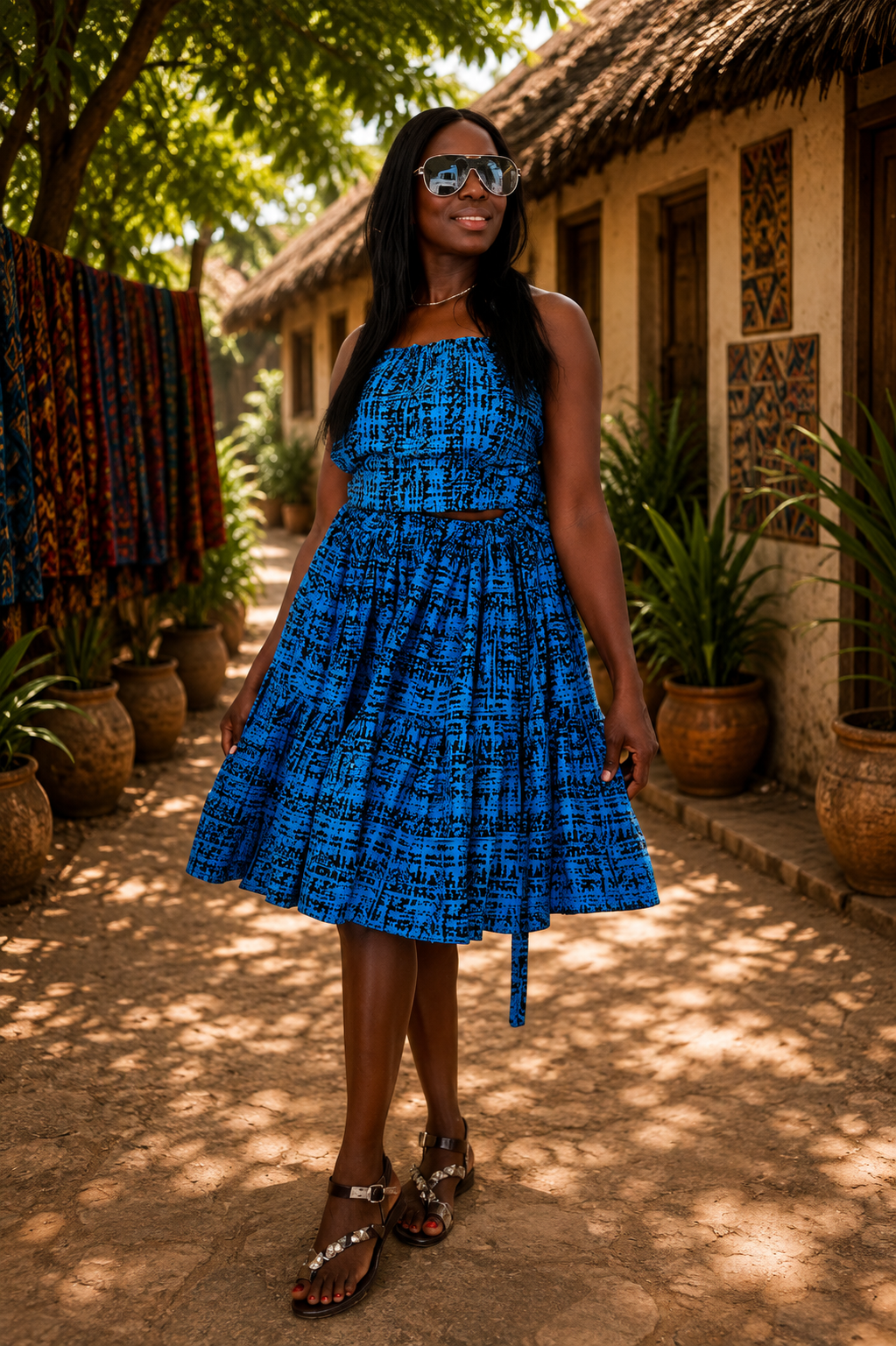 Elegant Blue African Print Skirt & Top Set