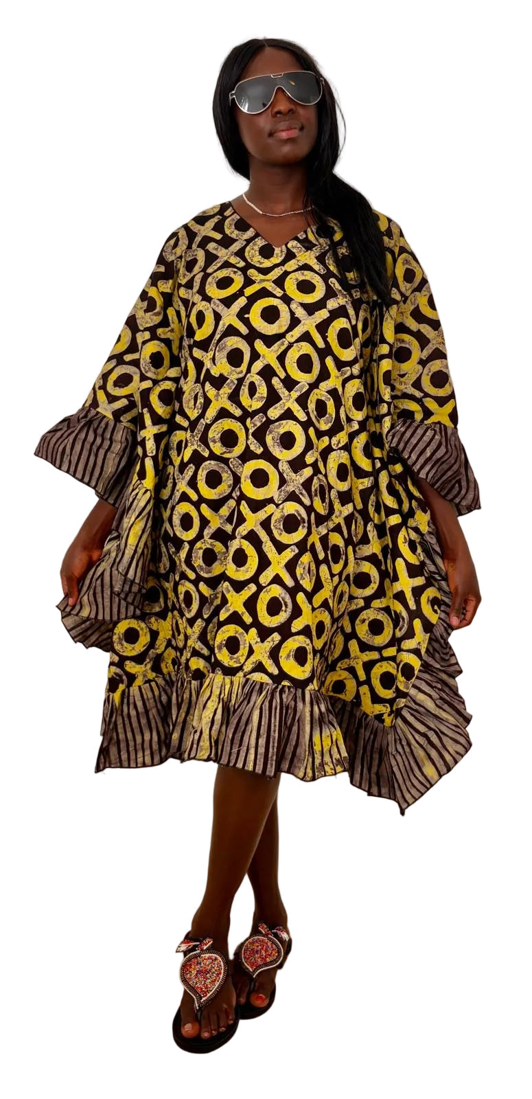 Yellow Ruffle Ankara Kaftan Dress